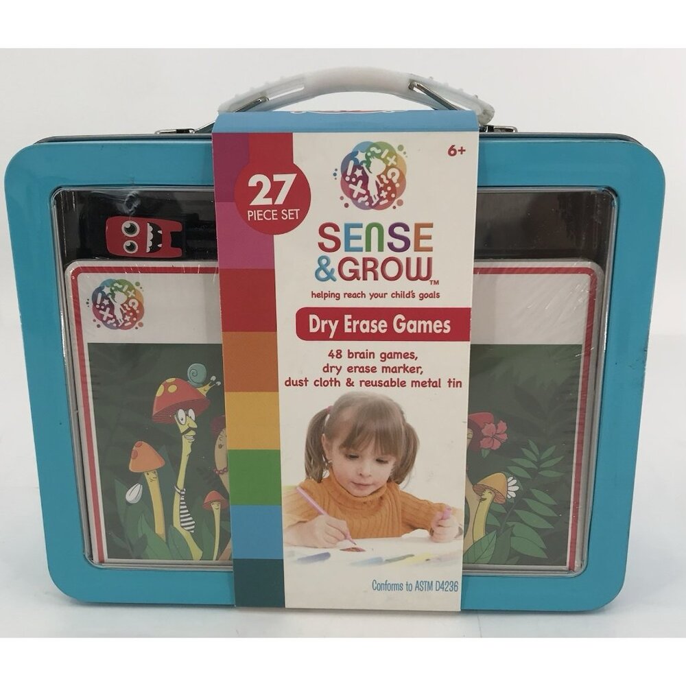Dry Erase Games - Sense &‎ Grow Brain Teasers Carrying Tin 27 Piece Set  Ages 6+